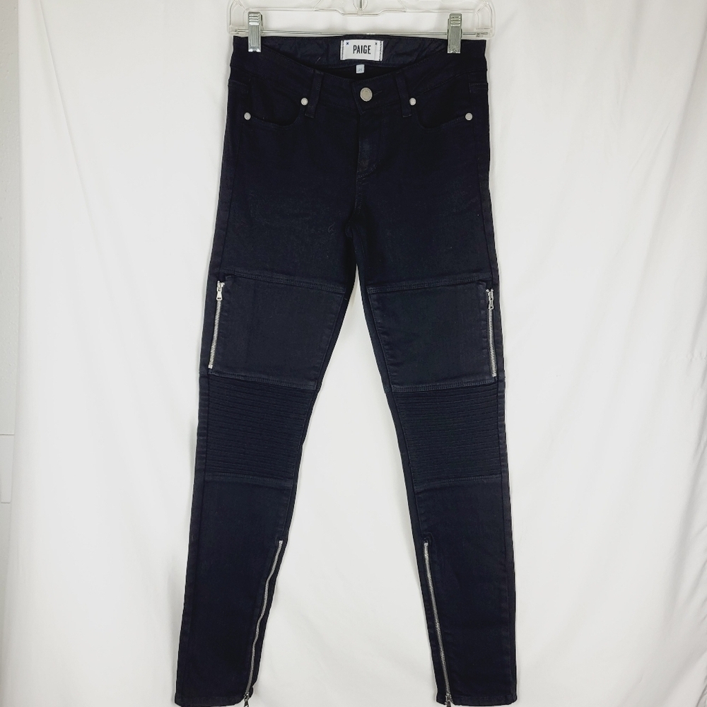 Paige Moto Style Skinny Black Jeans Ankle Zip Size 25 2 Denim Pant Emo Grunge